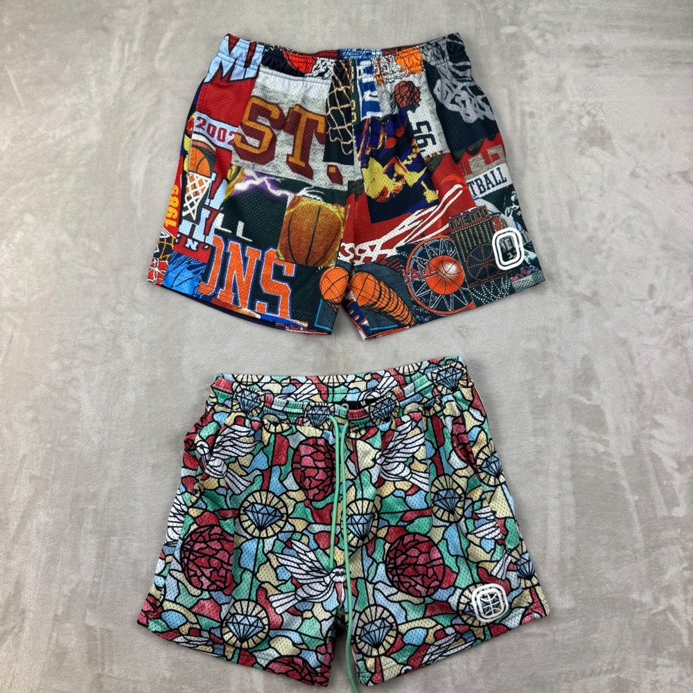 Overtime Basketball Mesh Shorts Mens M Multicolor Stained Glass Collage Bundle